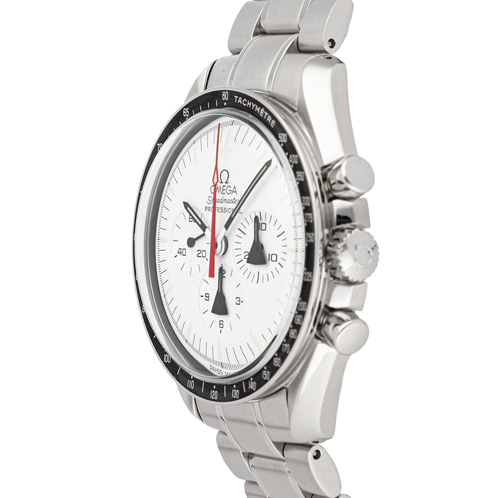 

Omega White Stainless Steel Speedmaster Professional Moonwatch Alaska Project Limited Edition 311.32.42.30.04.001 Men's Wristwatch 42 MM