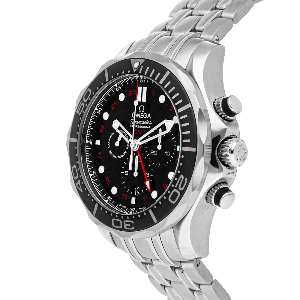 

Omega Black Stainless Steel Seamaster Diver 300m GMT Chronograph 212.30.44.52.01.001 Men's Wristwatch 44 MM