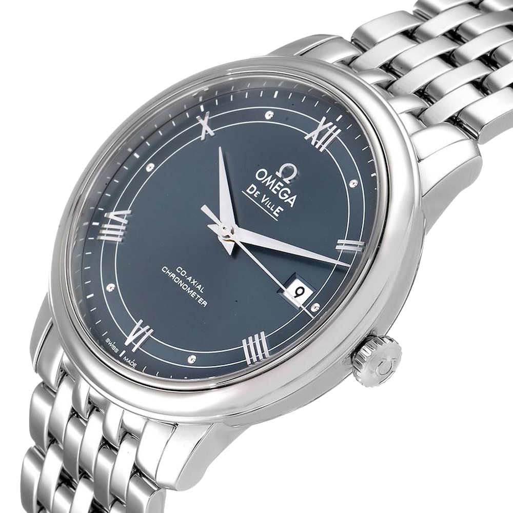 

Omega Blue Stainless Steel DeVille Prestige 424.10.40.20.03.002 Men's Wristwatch 39.5 MM