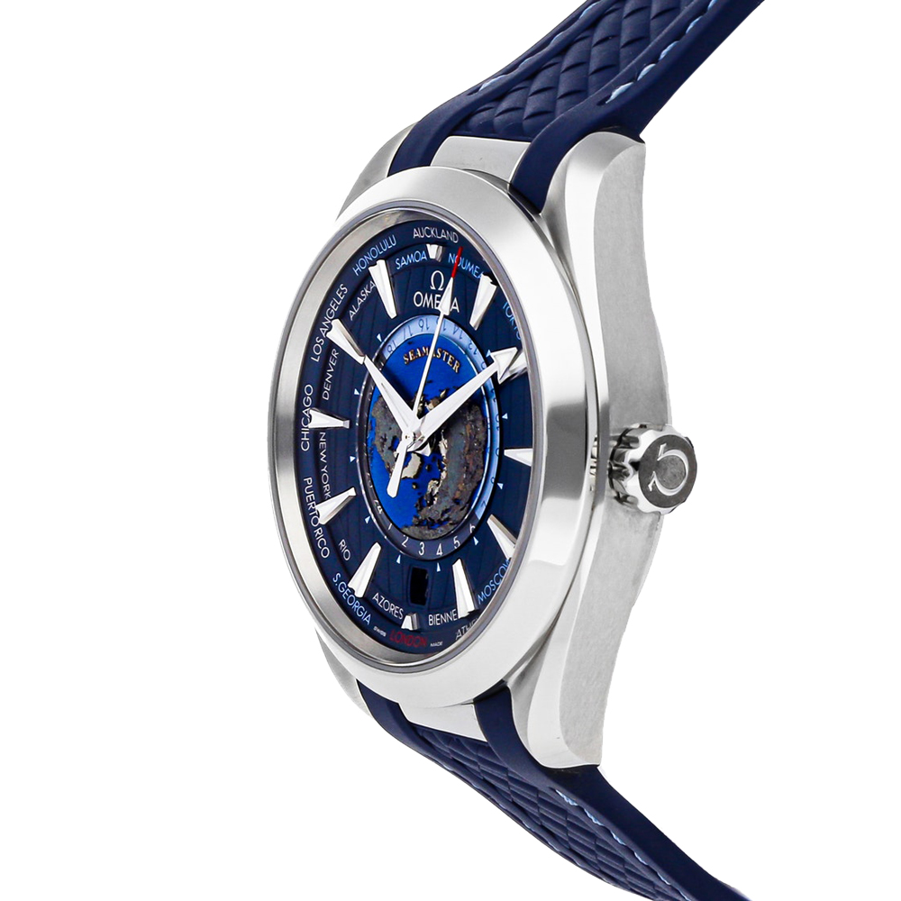 

Omega Blue Stainless Steel Seamaster Aqua Terra 150m GMT Worldtimer 220.12.43.22.03.001 Men's Wristwatch 43 MM