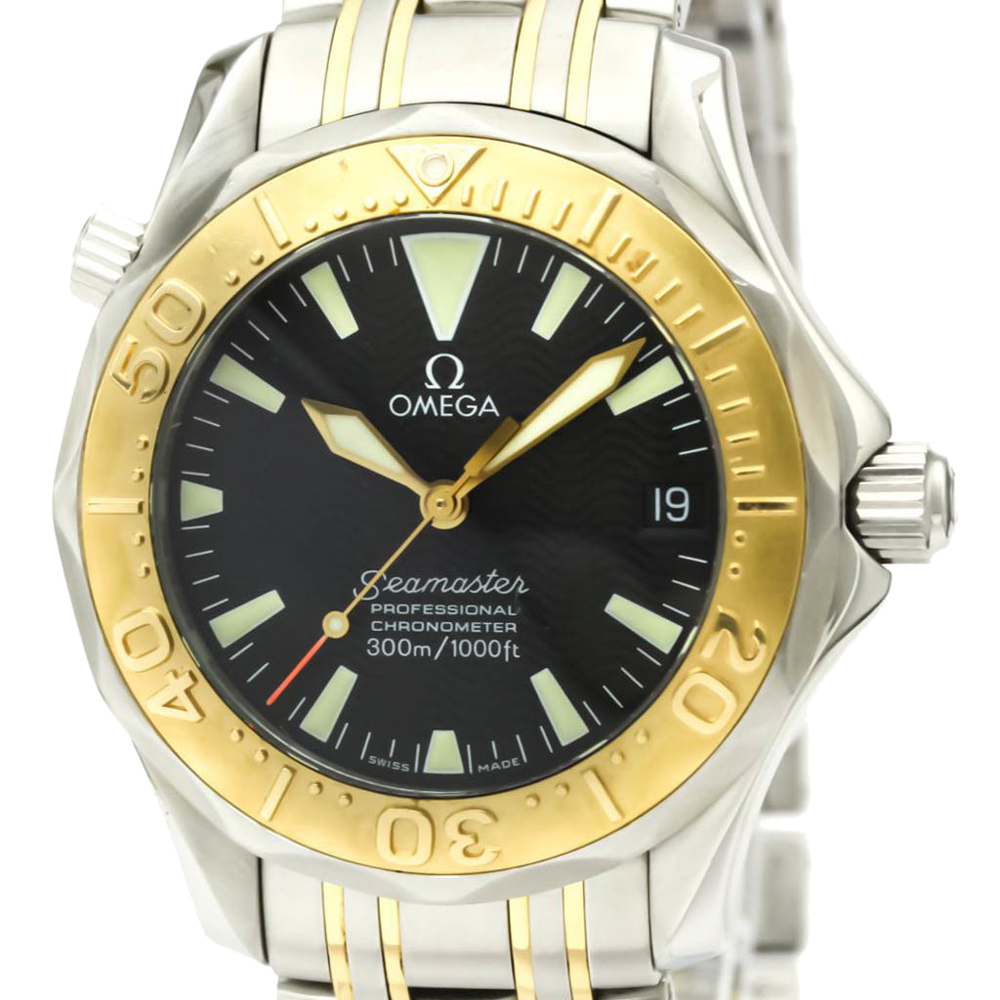 

Omega Black 18k Yellow Gold And Stainless Steel Seamaster Professional Automatic 2453.50 Men's Wristwatch 36 MM