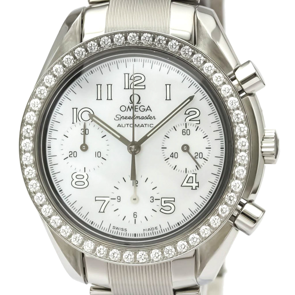 

Omega White Diamonds Stainless Steel Speedmaster Chronograph 3515.70 Men's Wristwatch 39 MM