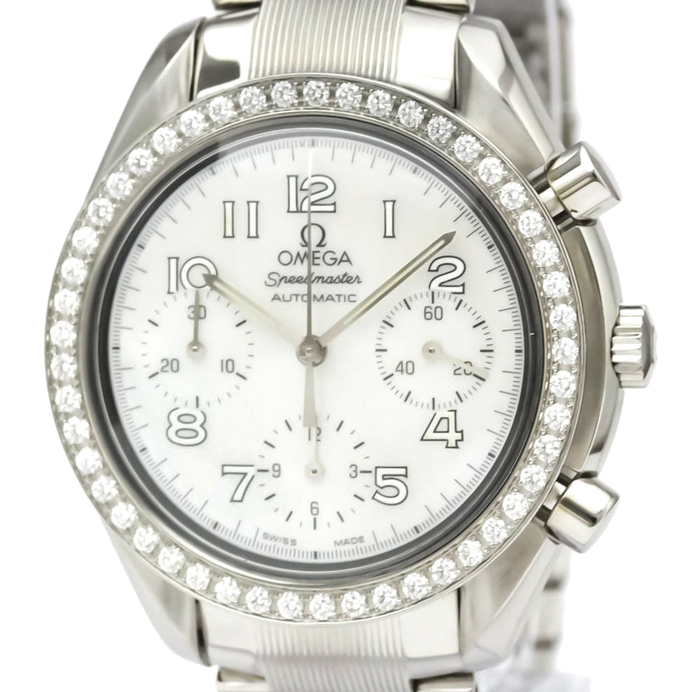 

Omega White Diamonds Stainless Steel Speedmaster Chronograph 3515.70 Men's Wristwatch 39 MM