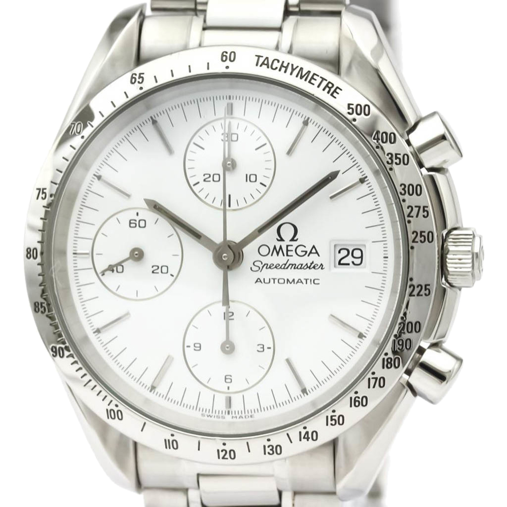 

Omega White Stainless Steel Speedmaster Date Automatic 3511.20 Men's Wristwatch 39 MM