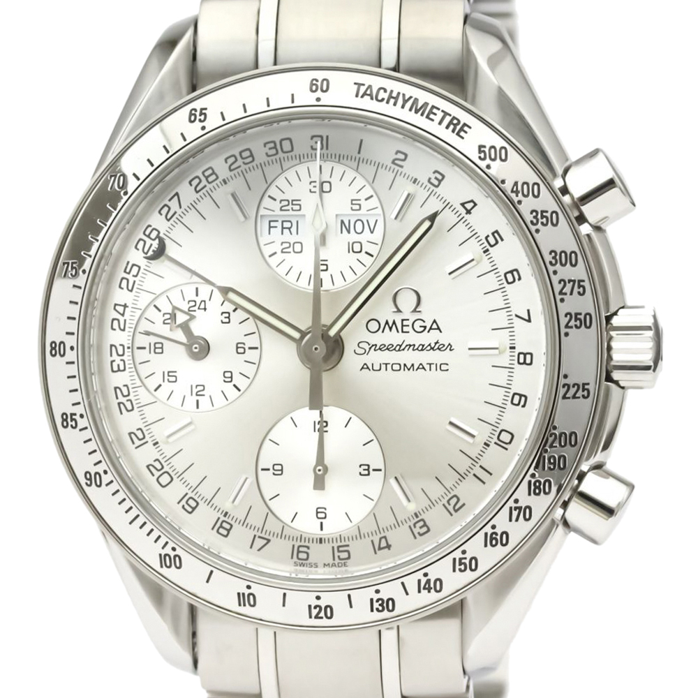 

Omega Silver Stainless Steel Speedmaster Triple Date Automatic 3523.30 Men's Wristwatch 39 MM