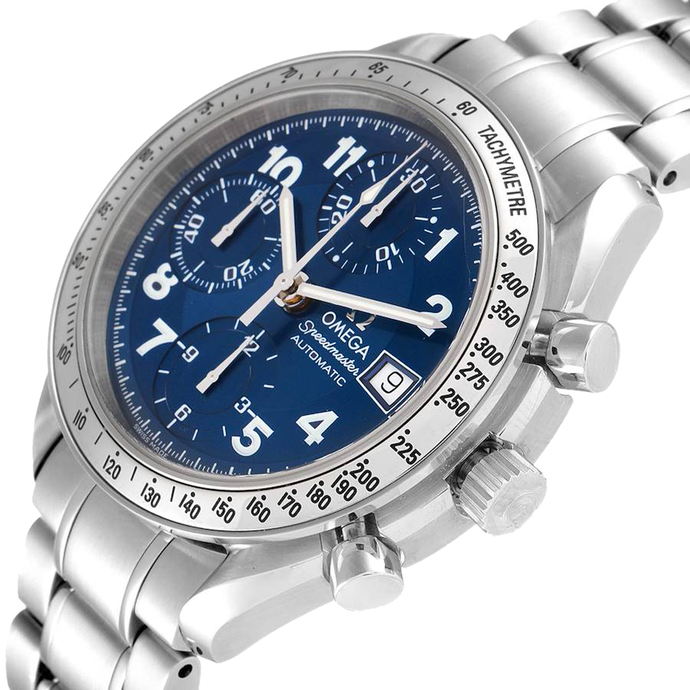 

Omega Blue Stainless Steel Speedmaster Date Chronograph 3513.82.00 Men's Wristwatch 39 MM