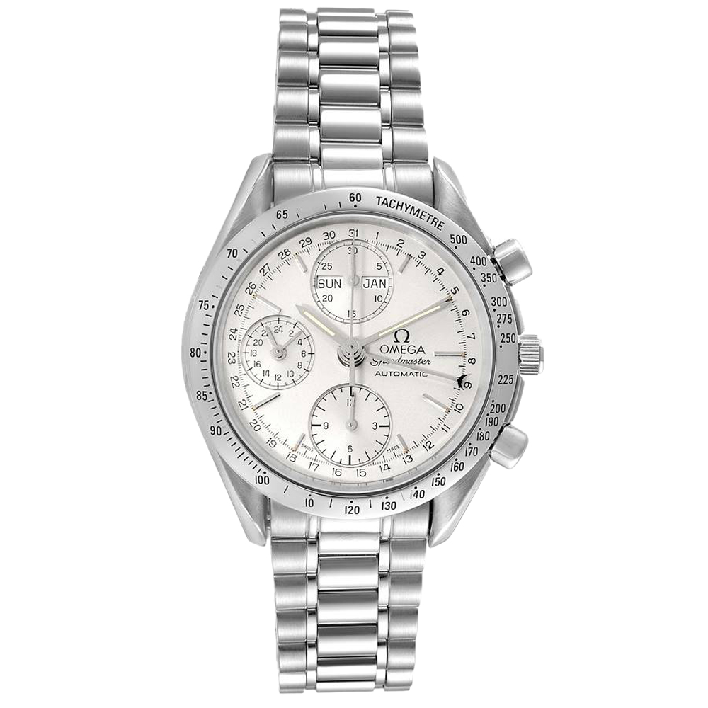 

Omega Silver Stainless Steel Speedmaster Day Date Chronograph 3521.30.00 Men's Wristwatch 38 MM