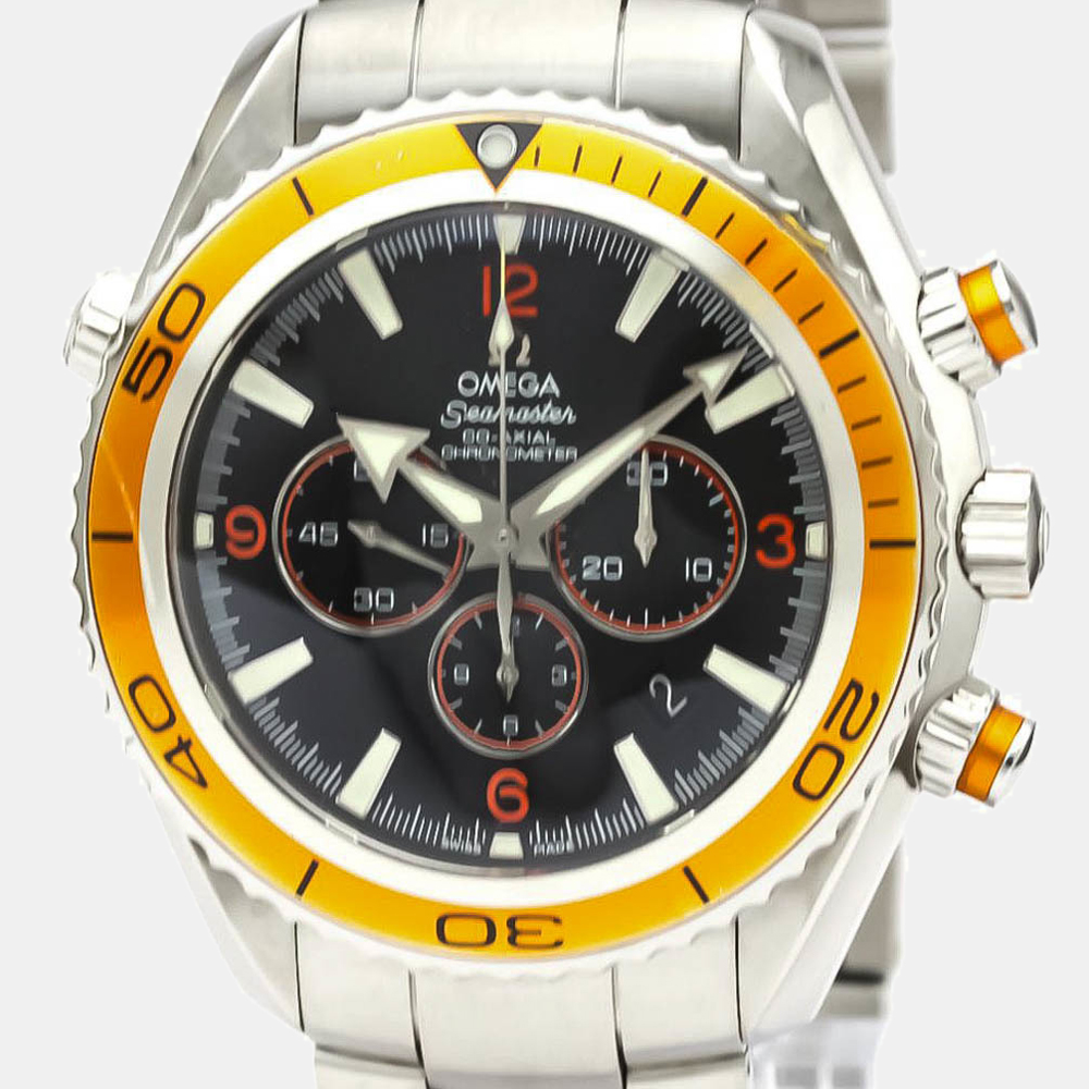 

Omega Black Stainless Steel Seamaster Planet Ocean Chronograph 2218.50 Men's Wristwatch 45 MM