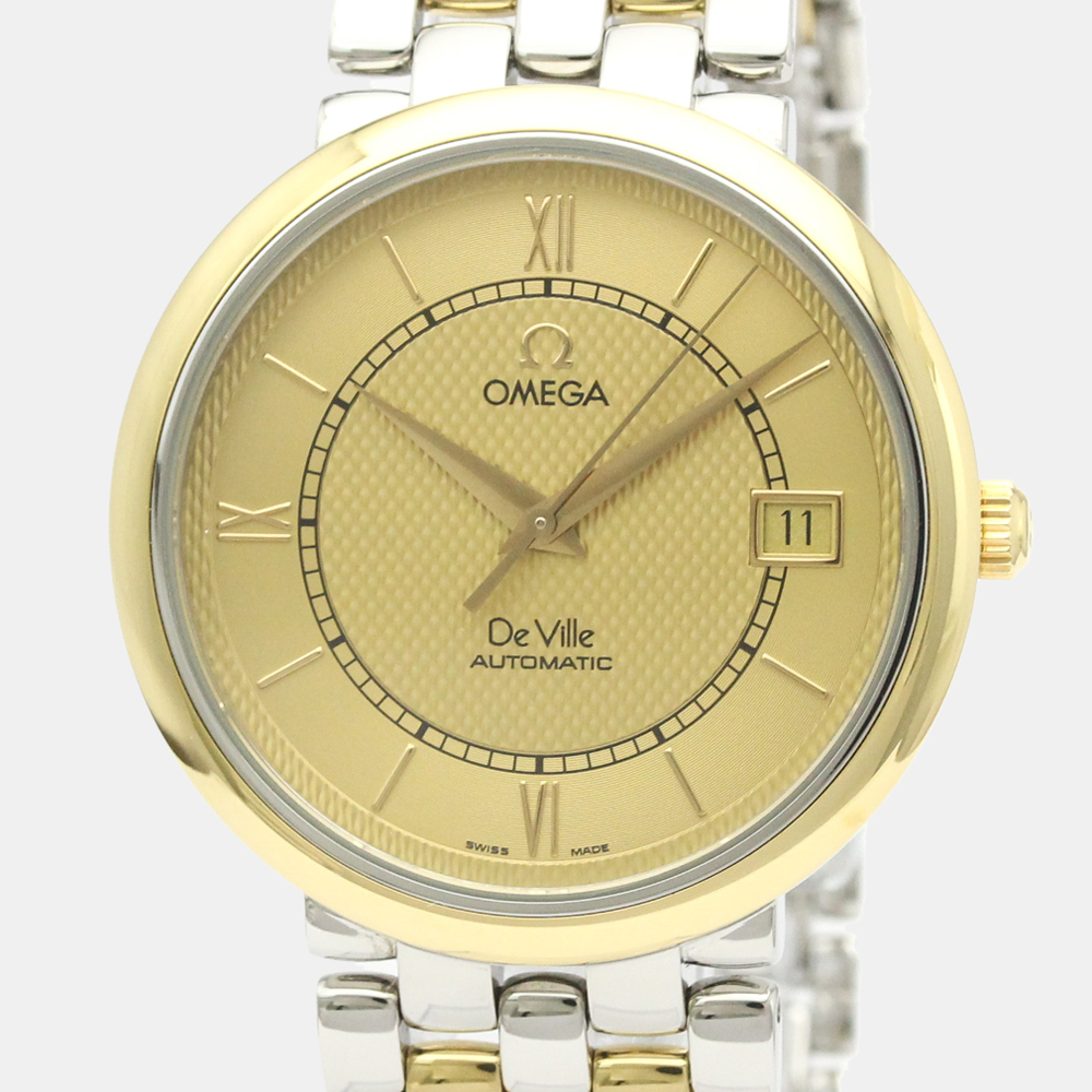 

Omega Champagne 18k Yellow Gold And Stainless Steel De Ville Prestige Automatic 7304.11 Men's Wristwatch 35 MM