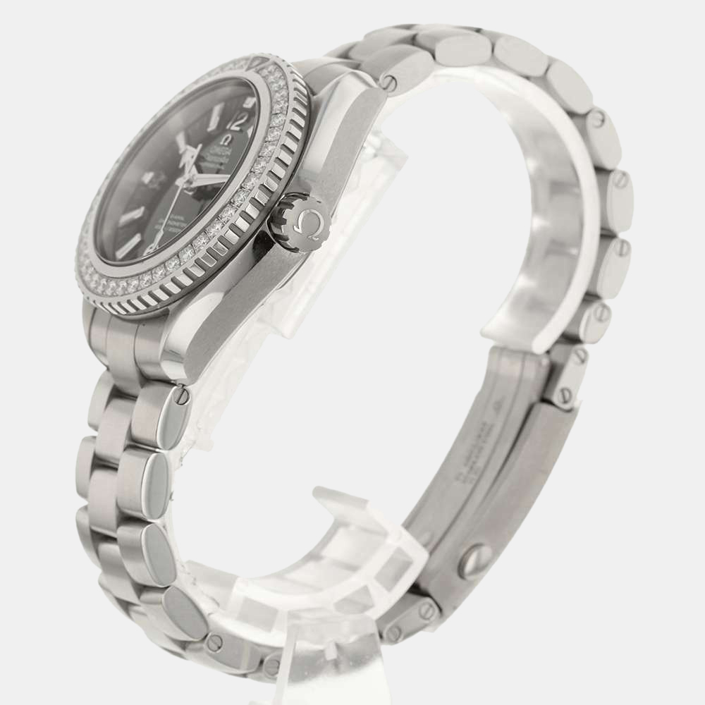 

Omega Black Stainless Steel and Diamond Bezel Planet Ocean Men's Wristwatch 38 mm