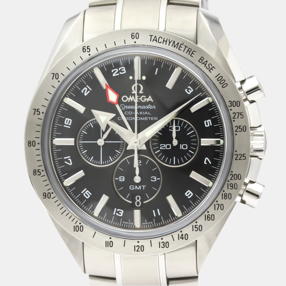 

Omega Black Stainless Steel Speedmaster Broad Arrow Co-Axial GMT 3581.50 Men's Wristwatch 43 MM