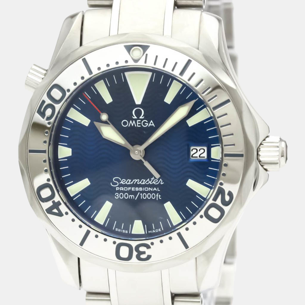 

Omega Blue Stainless Steel Seamaster Professional 300M 2263.80 Automatic Men's Wristwatch 36 MM