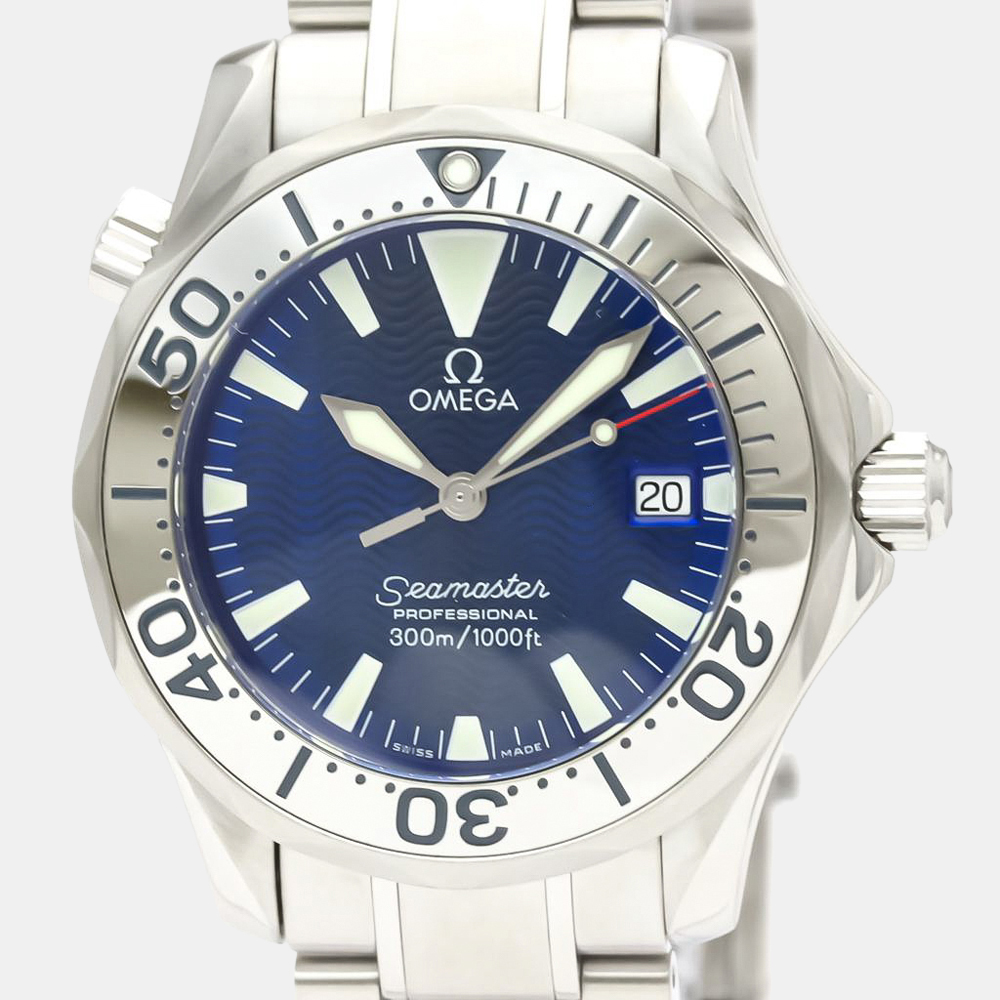 

Omega Blue Stainless Steel Seamaster Professional 300M 2263.80 Quartz Men's Wristwatch 36 mm