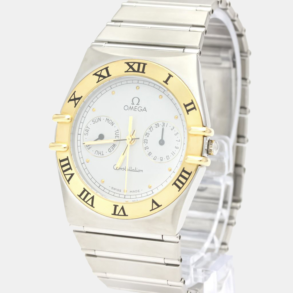 

Omega White 18K Yellow Gold And Stainless Steel Constellation Day Date 396.1070 Men's Wristwatch 33 mm