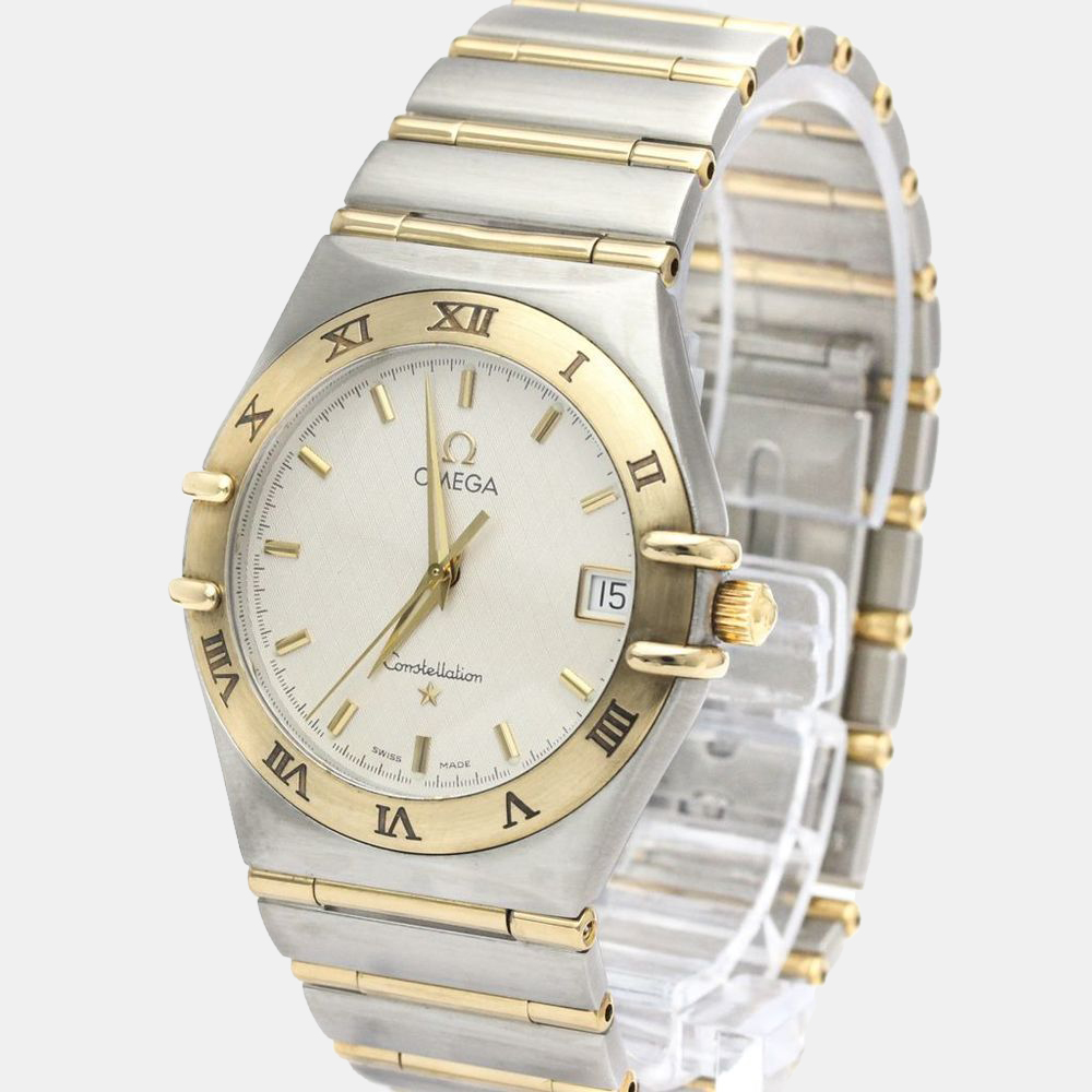 

Omega Silver 18K Yellow Gold And Stainless Steel Constellation 1212.30 Quartz Men's Wristwatch 33 mm