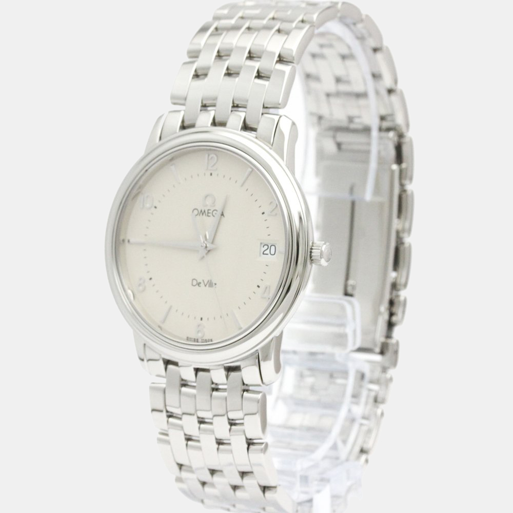 

Omega Silver Stainless Steel Quartz De Ville Prestige 4510.30 Men's Wristwatch 34 mm
