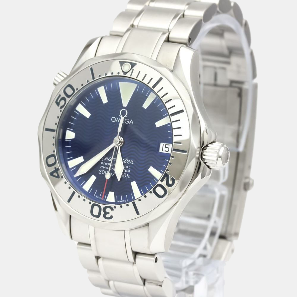 

Omega Blue Stainless Steel Seamaster Professional 300M 2253.80 Men's Wristwatch 36 mm