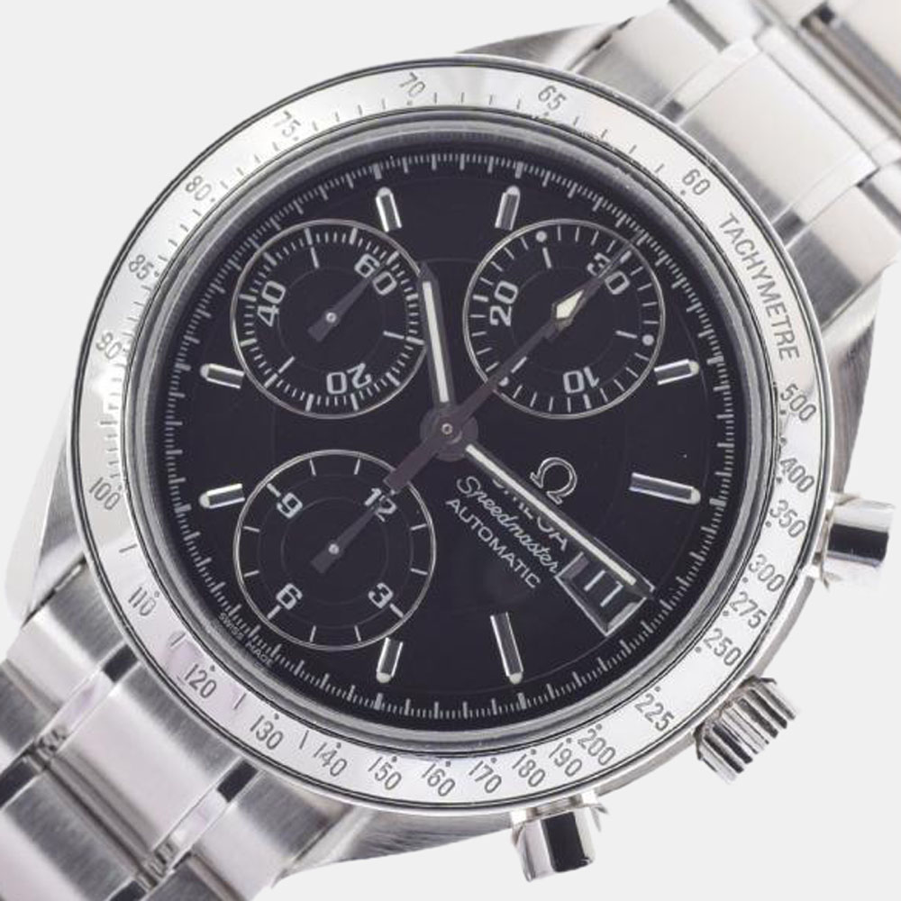 

Omega Black Stainless Steel Speedmaster Date 3513.50 Automatic Men's Wristwatch 39 mm