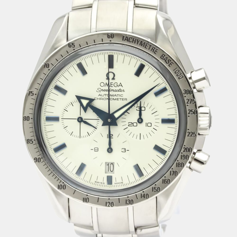 

Omega White Stainless Steel Speedmaster Broad Arrow 3551.20 Automatic Chronograph Men's Wristwatch 42 mm