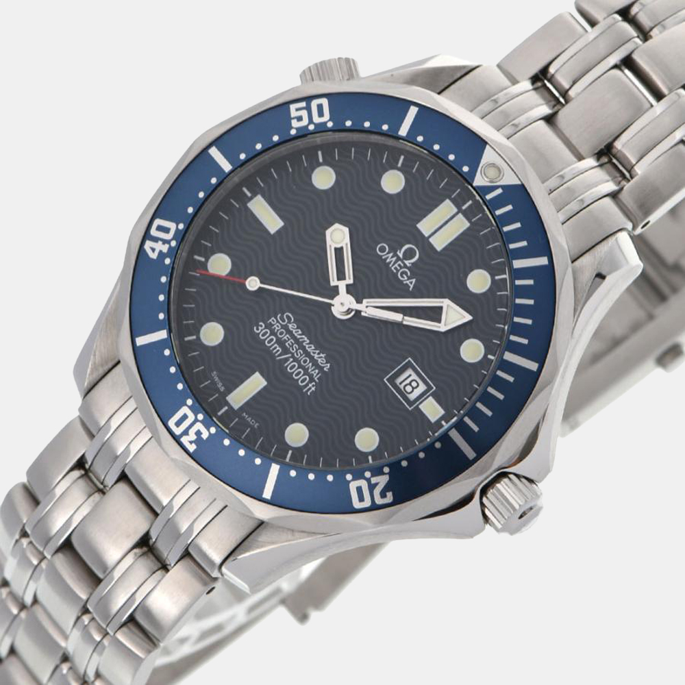 

Omega Blue Stainless Steel Seamaster Professional 2541.80 Quartz Men's Wristwatch 41 mm