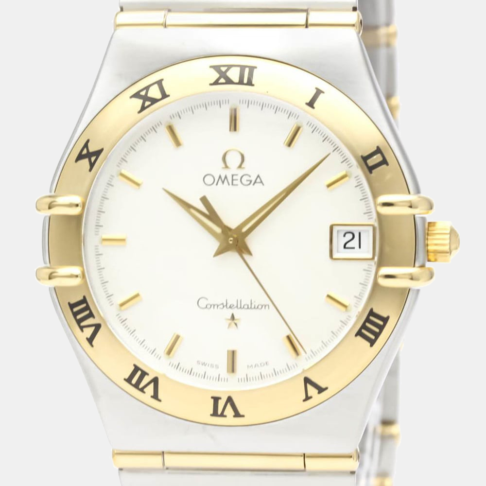 

Omega Silver 18k Yellow Gold And Stainless Steel Constellation 1212.30 Quartz Men's Wristwatch 33 mm