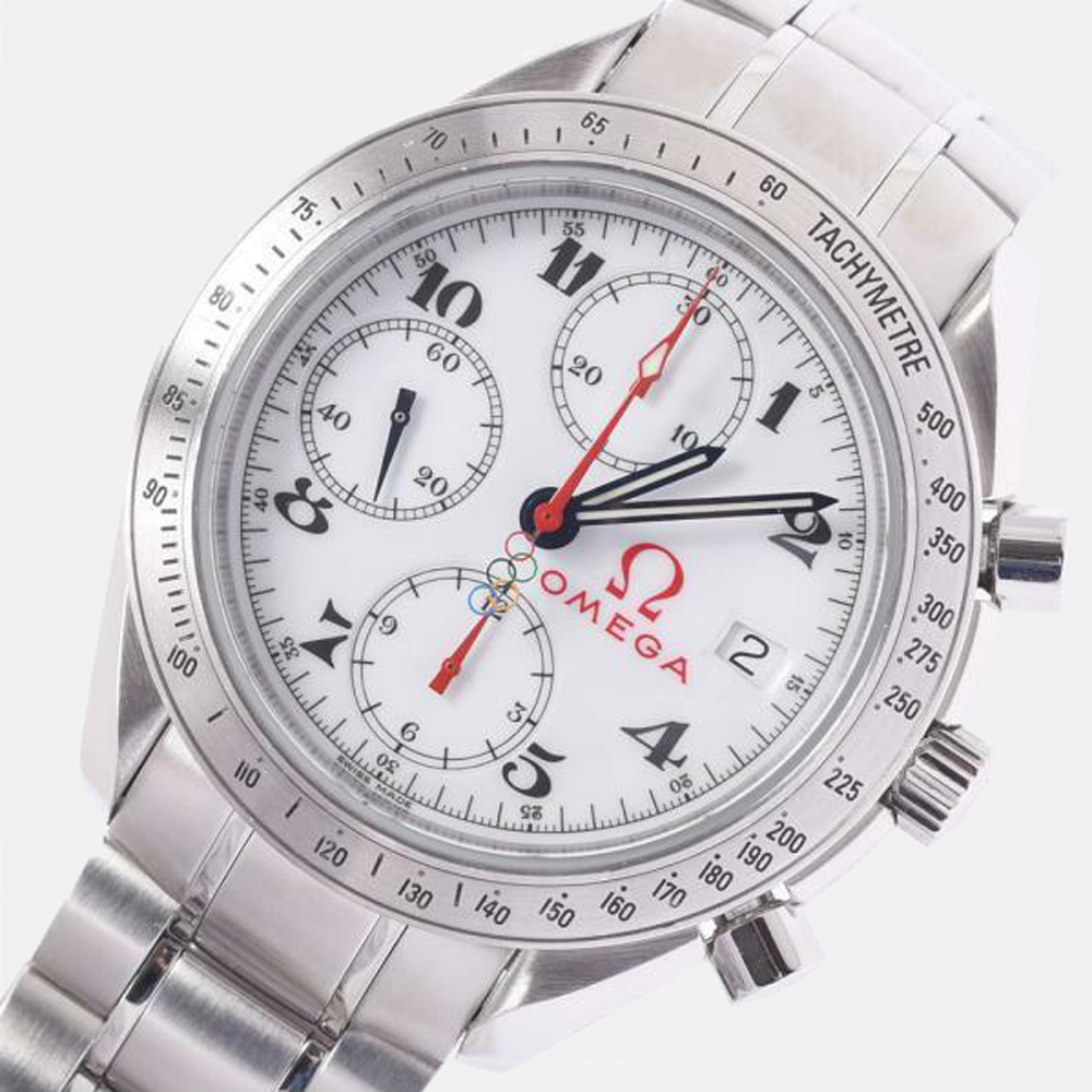 

Omega White Stainless Steel Speedmaster Olympic 323.10.40.40.04.001 Automatic Men's Wristwatch 40 mm