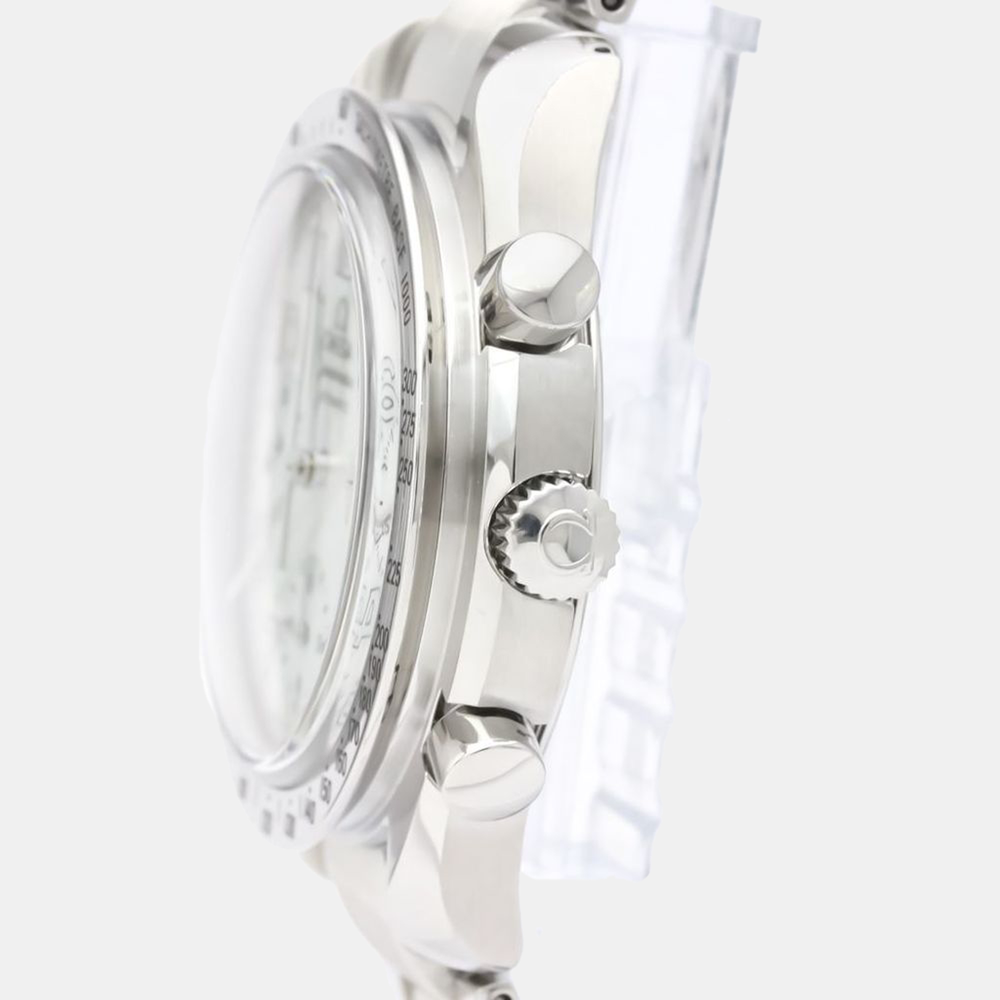 

Omega White Shell Stainless Steel Speedmaster 3534.70 Automatic Men's Wristwatch 39 mm