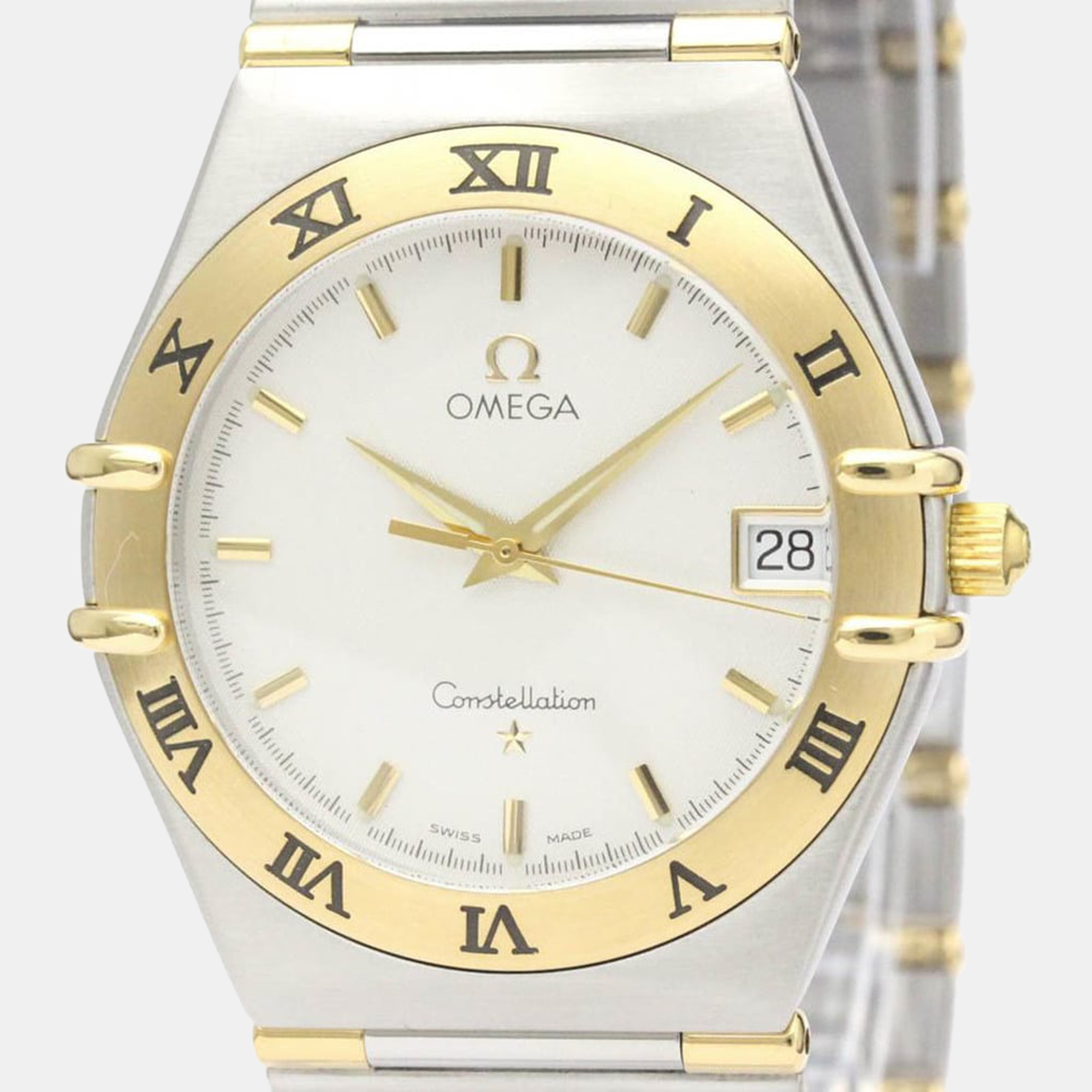 

Omega Silver 18k Yellow Gold And Stainless Steel Constellation 1312.30 Quartz Men's Wristwatch 33 mm