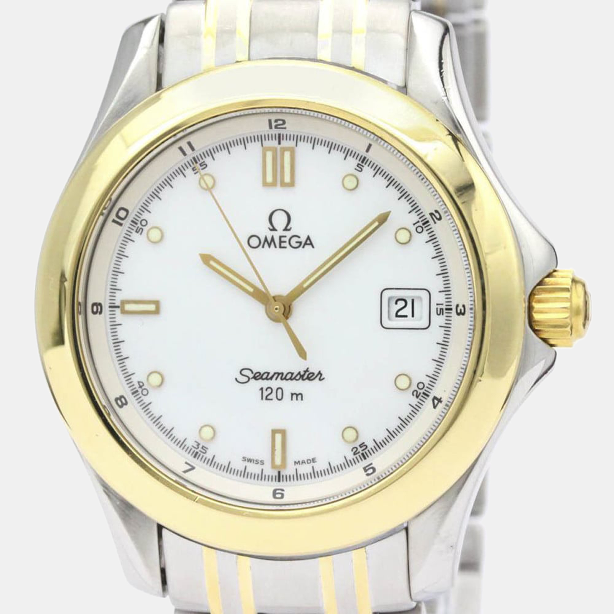 

Omega White 18k Yellow Gold And Stainless Steel Seamaster 2311.20 Quartz Men's Wristwatch 36 mm