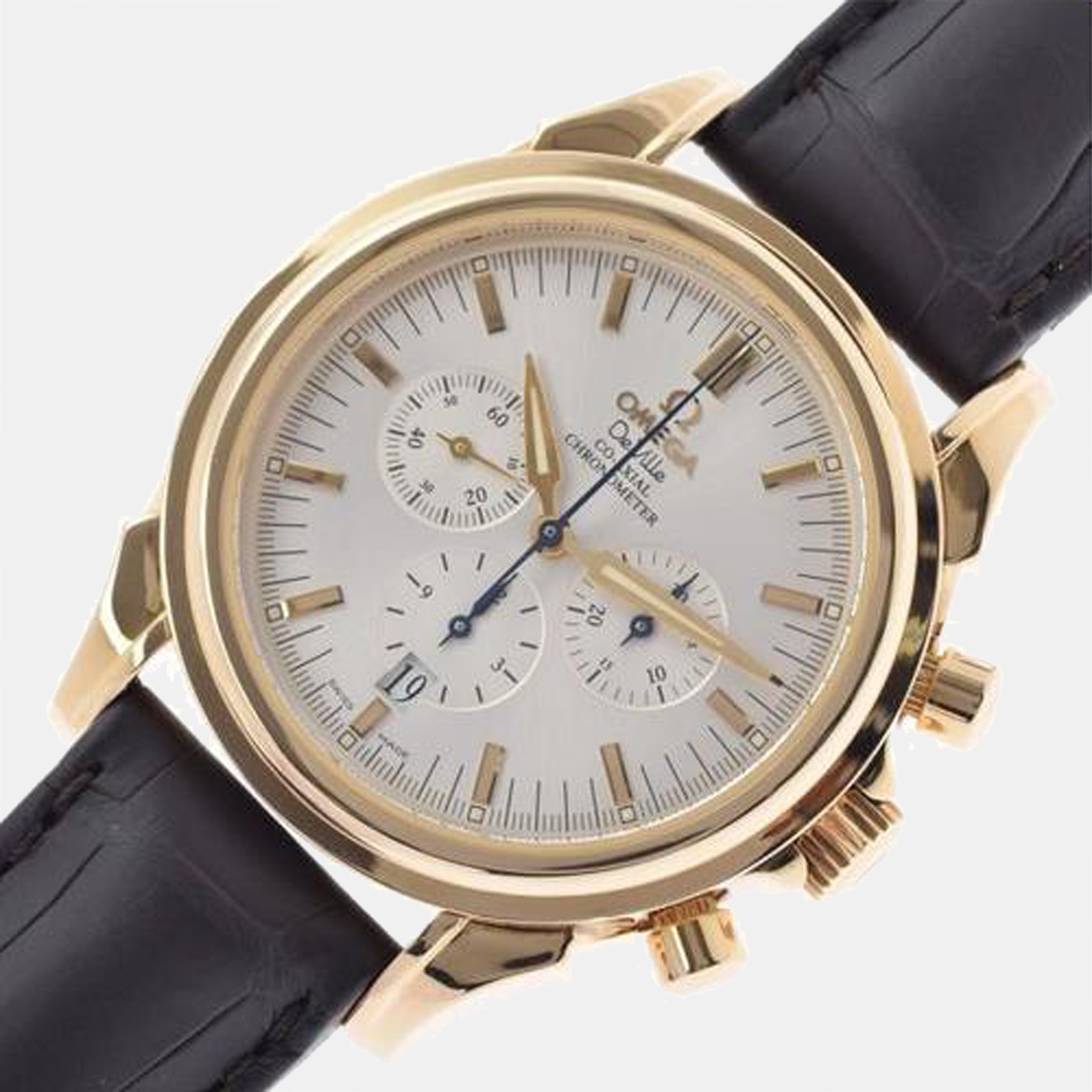 

Omega Silver 18K Yellow Gold Deville Co-Axial Automatic Chrono 4631.30.32 Men's Wristwatch 41 mm