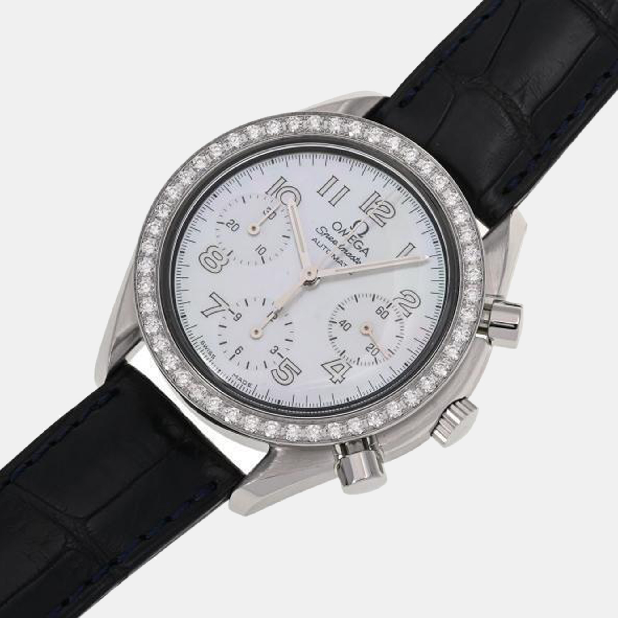 

Omega MOP Diamonds Stainless Steel Speedmaster 3815.70.56 Men's Wristwatch 37 mm, White