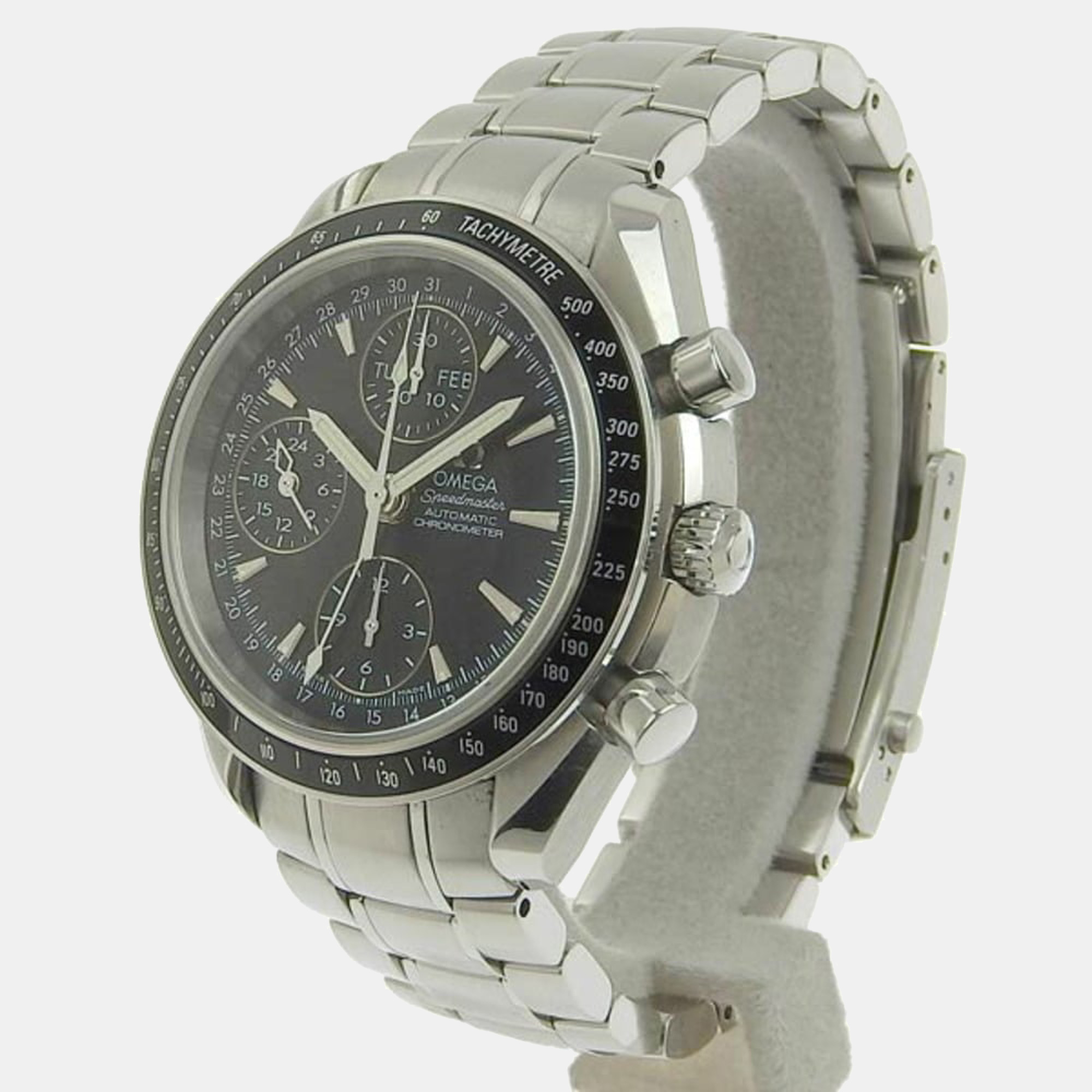 

Omega Black Stainless Steel Speedmaster Triple Calendar 3220.50 Men's Wristwatch 40 mm