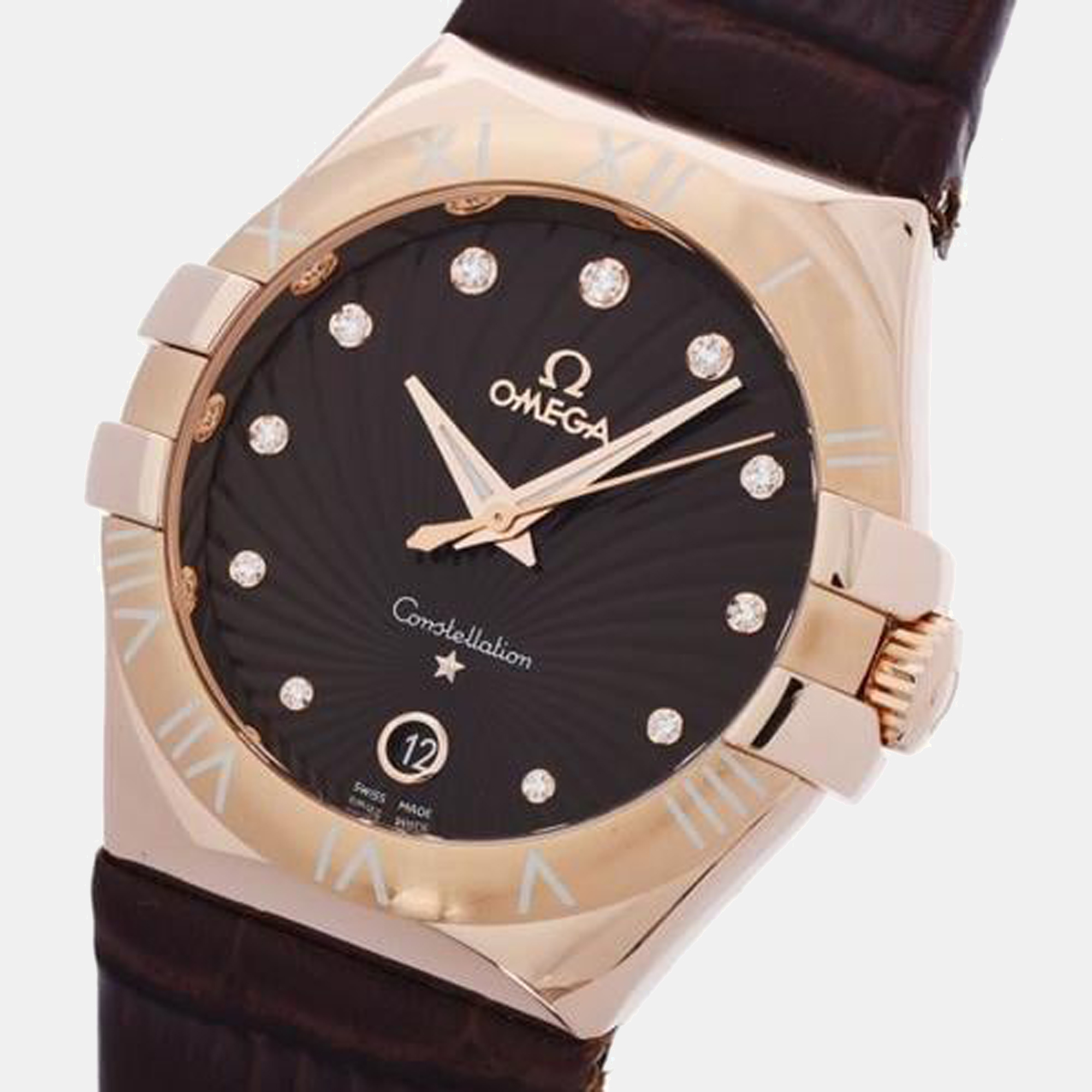 

Omega Brown 18K Rose Gold and Diamond Constellation 123.53.35.60.63.001 Quartz Men's Wristwatch