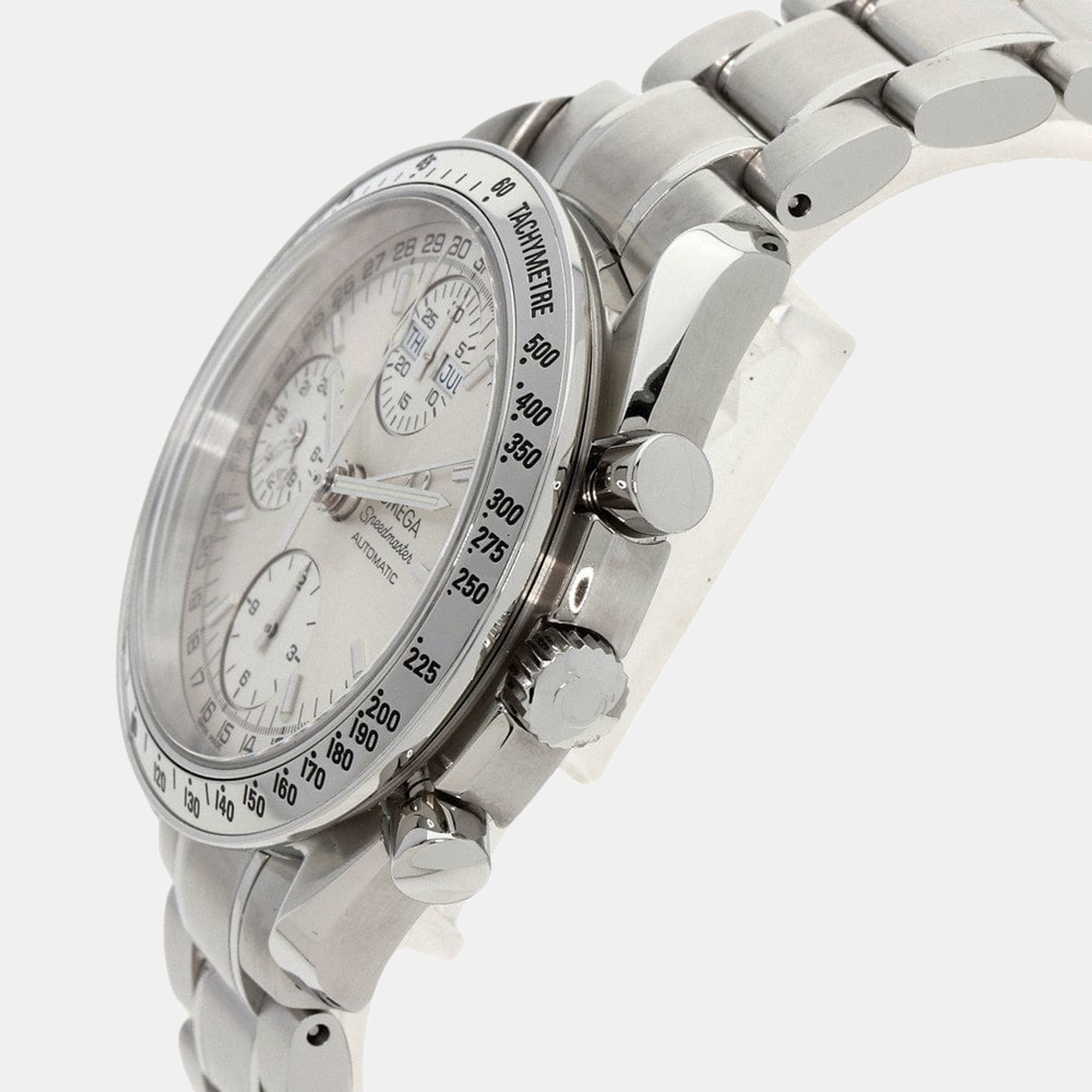 

Omega Silver Stainless Steel Speedmaster Triple Calendar 3523.30 Automatic Chronograph Men's Wristwatch