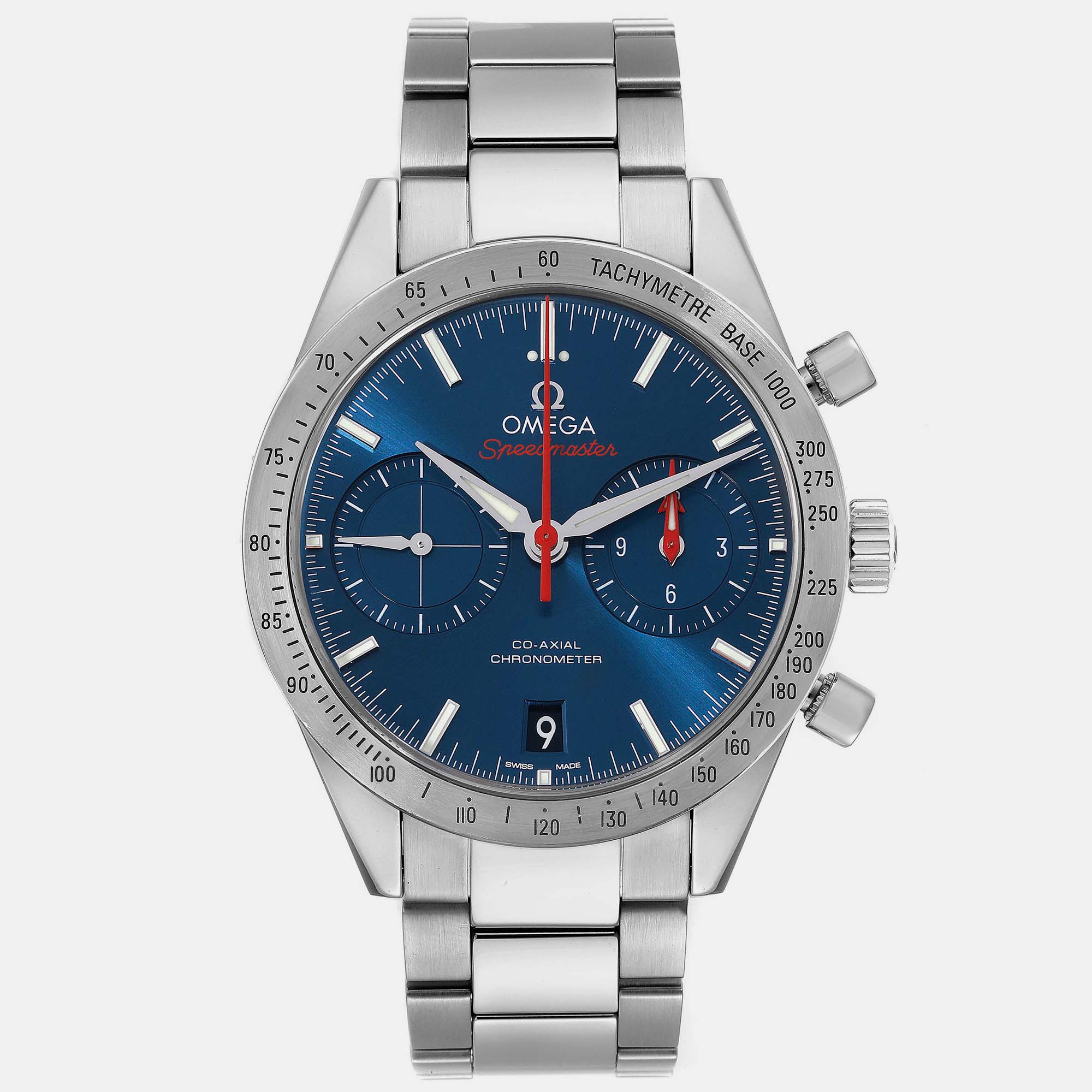 Pre-owned Omega Blue Stainless Steel Speedmaster 331.10.42.51.03.001 Automatic Men's Wristwatch 41.5 Mm