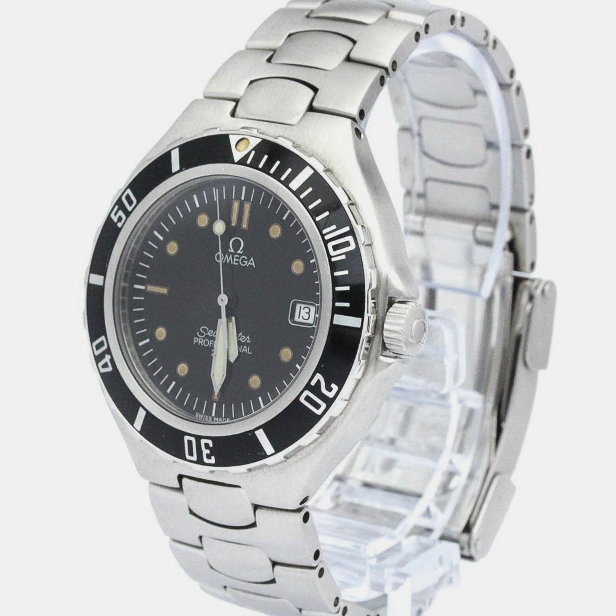 

Omega Black Stainless Steel Seamaster Professional 396.1052 Quartz Men's Wristwatch 36 mm