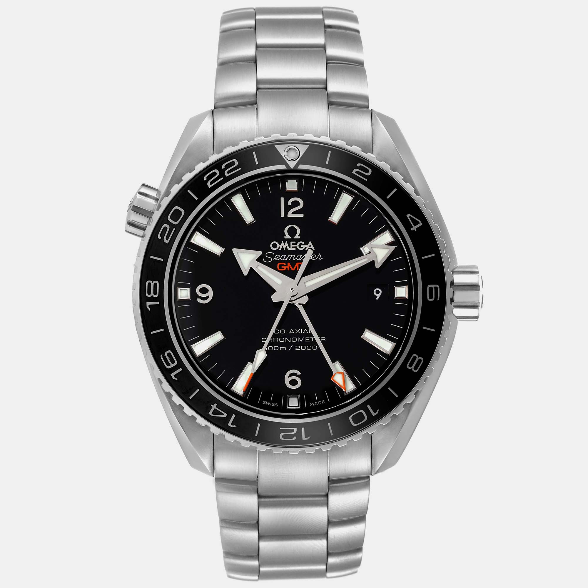 Pre-owned Omega Black Stainless Steel Seamaster Planet Ocean 232.30.44.22.01.001 Automatic Men's Wristwatch 43.5 Mm