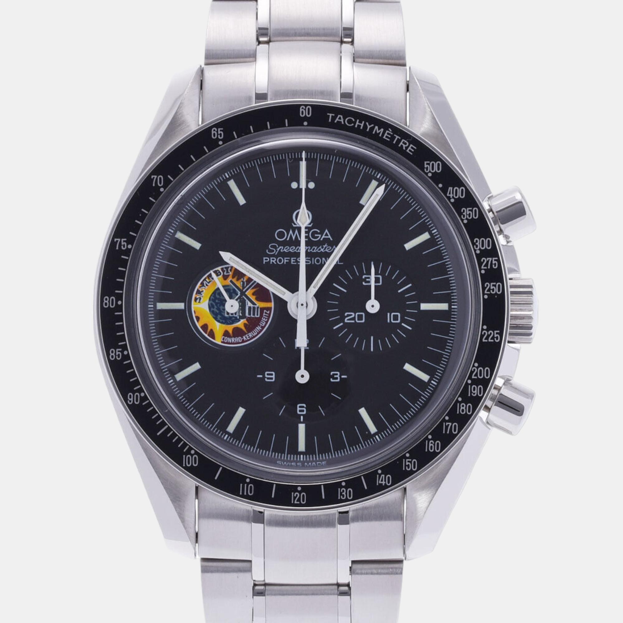 Pre-owned Omega Black Stainless Steel Speedmaster 3597.21 Automatic Men's Wristwatch 40 Mm