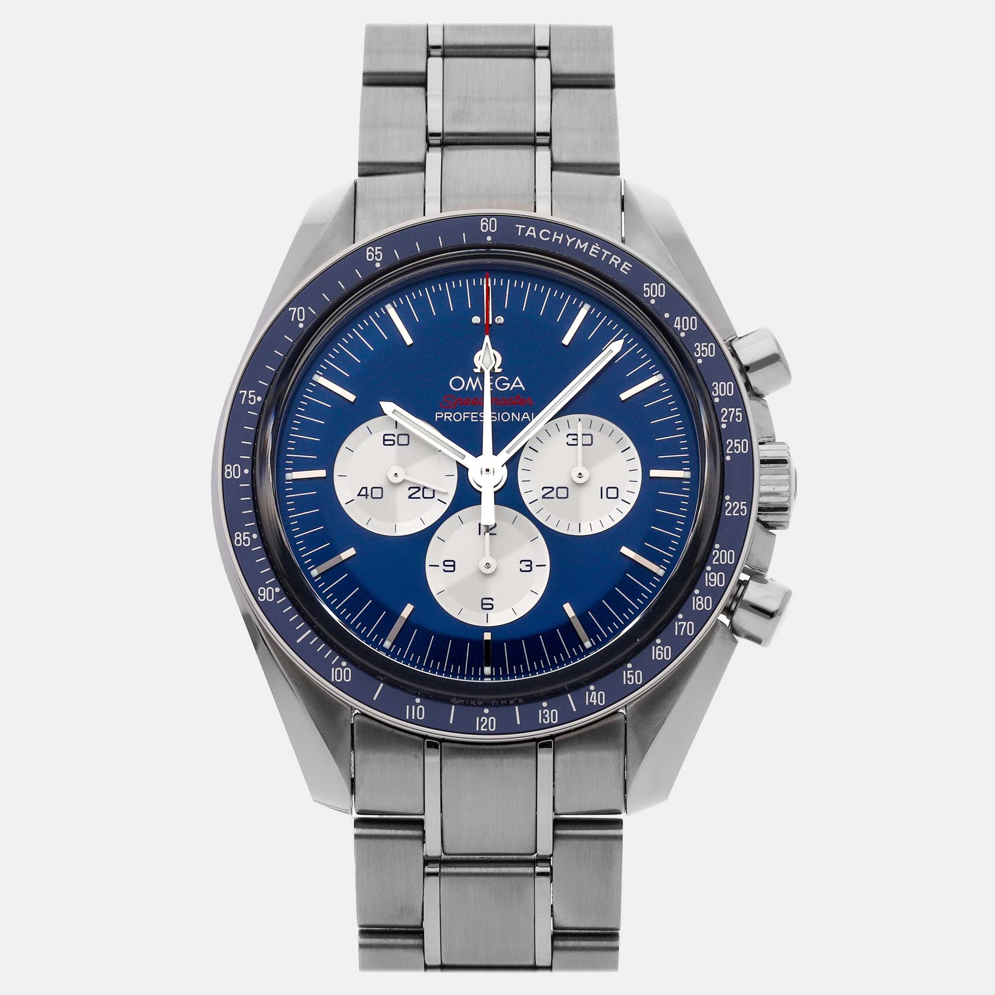 Pre-owned Omega Blue Stainless Steel Speedmaster 522.30.42.30.03.001 Manual Winding Men's Wristwatch 42 Mm