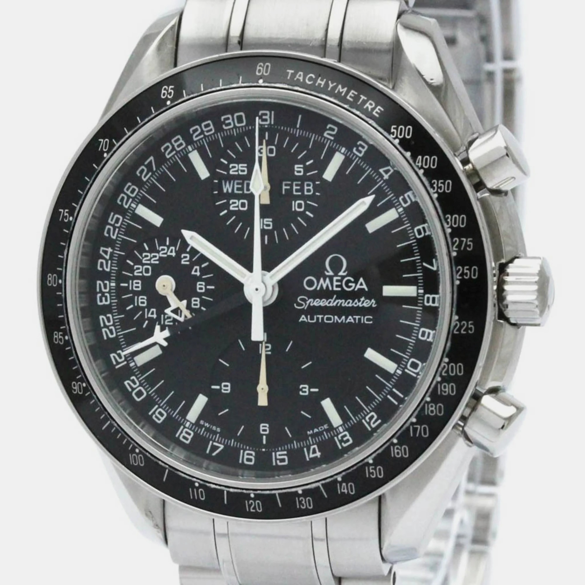 Pre-owned Omega Black Stainless Steel Speedmaster 3520.50 Automatic Men's Wristwatch 39 Mm