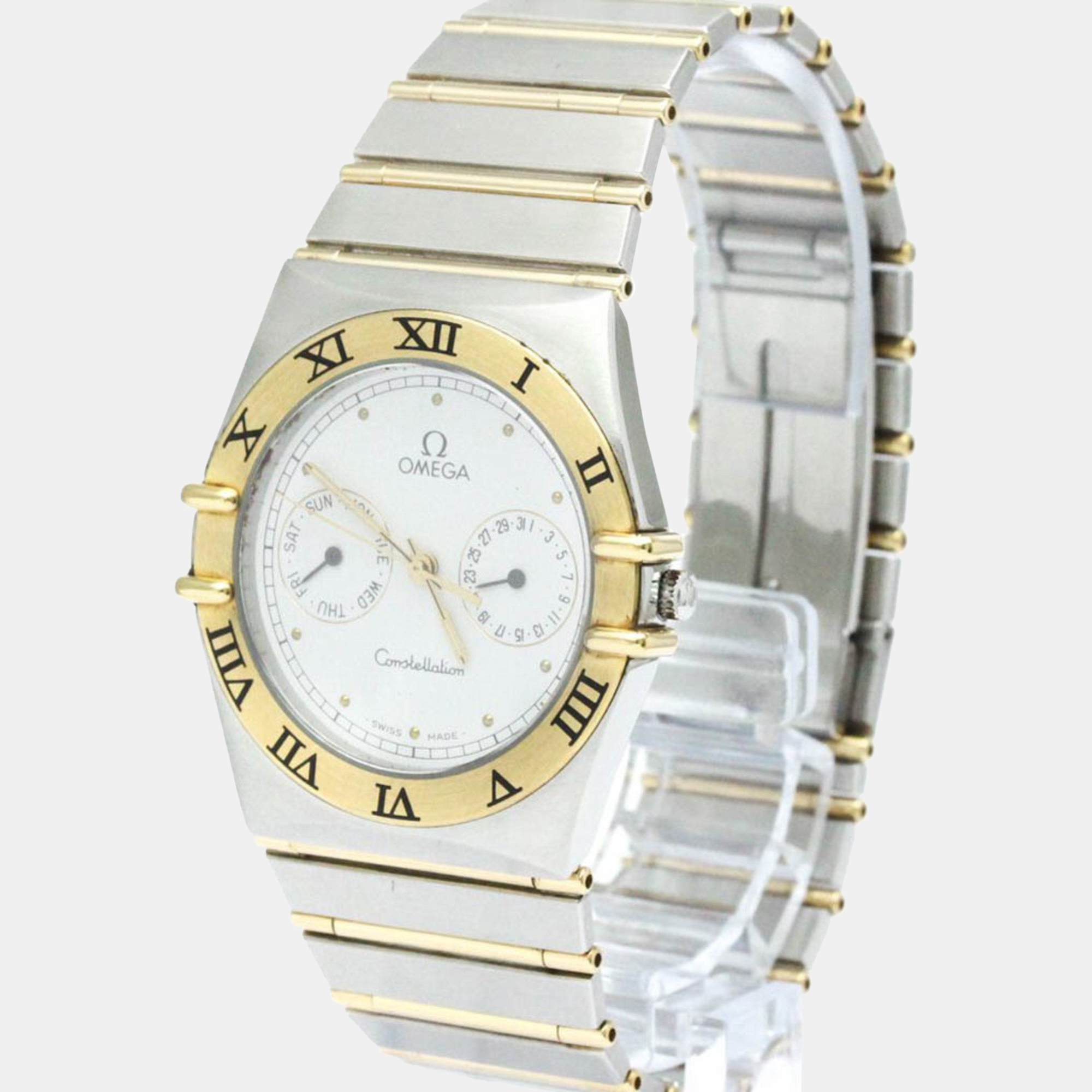 

Omega White 18k Yellow Gold Stainless Steel Constellation Quartz Men's Wristwatch 33 mm