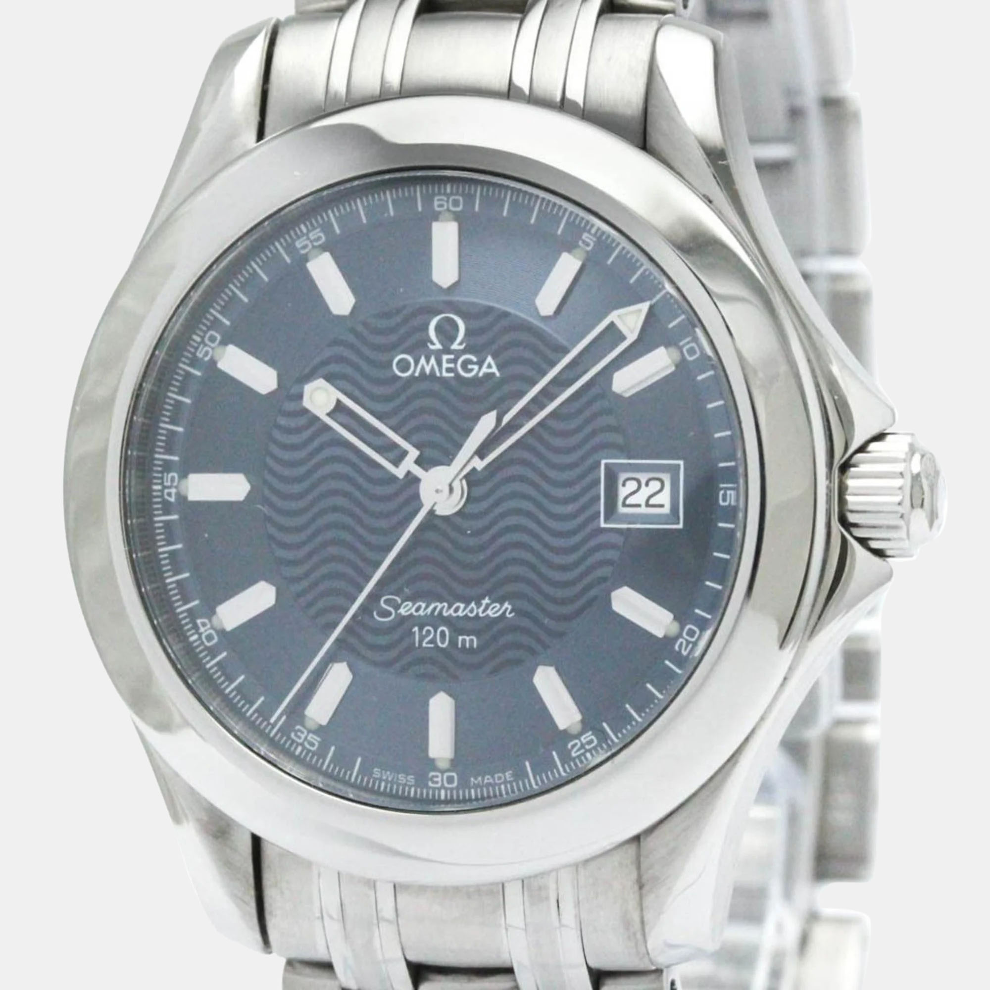 Pre-owned Omega Blue Stainless Steel Seamaster 2511.81 Quartz Men's Wristwatch 36 Mm