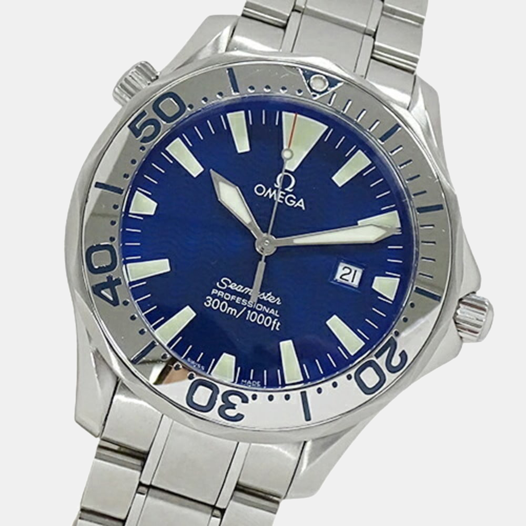 

Omega Blue Stainless Steel Seamaster 2265.80 Quartz Men's Wristwatch 41 mm