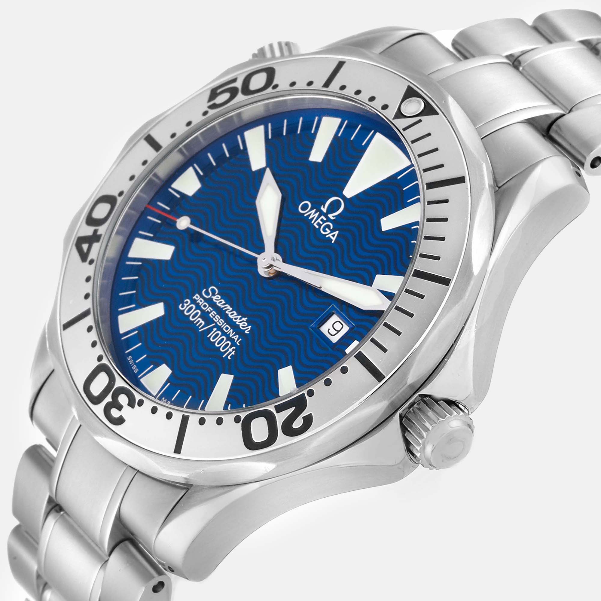 

Omega Blue Stainless Steel Seamaster 2265.80 Quartz Men's Wristwatch 41 mm