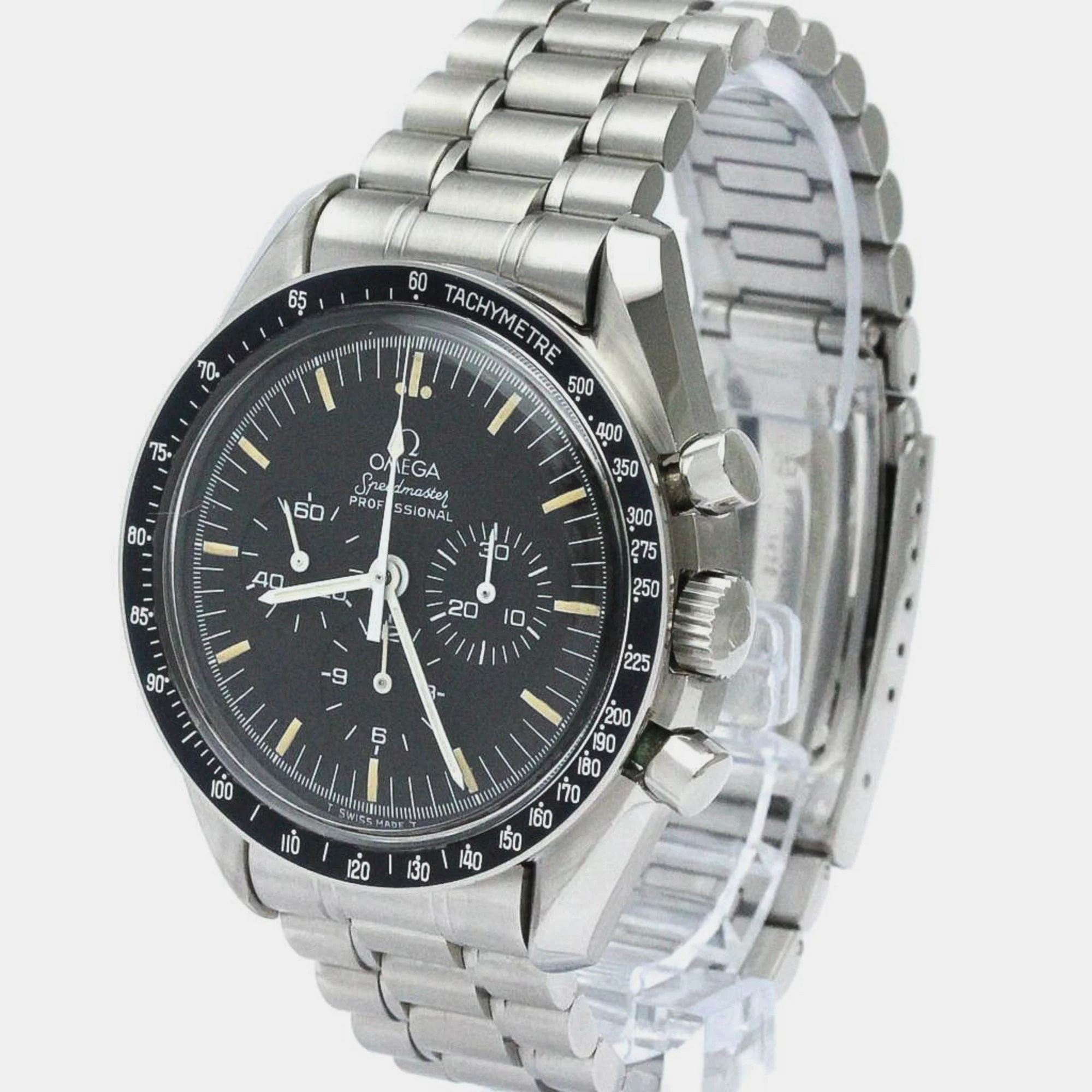 

Omega Black Stainless Steel Speedmaster 145.022 Manual Winding Men's Wristwatch 42 mm