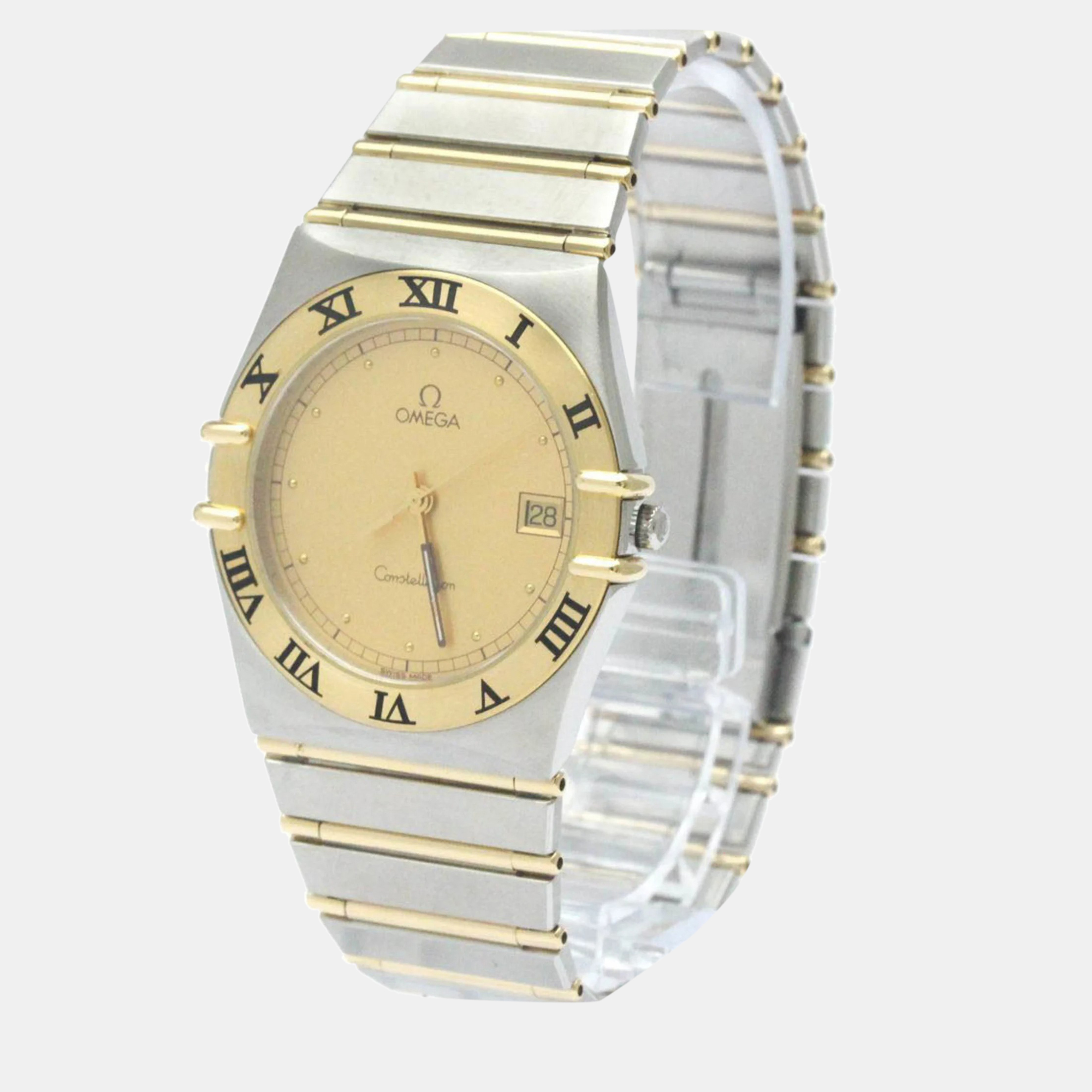 

Omega Gold 18k Yellow Gold Stainless Steel Constellation 396.1070 Quartz Men's Wristwatch 33 mm