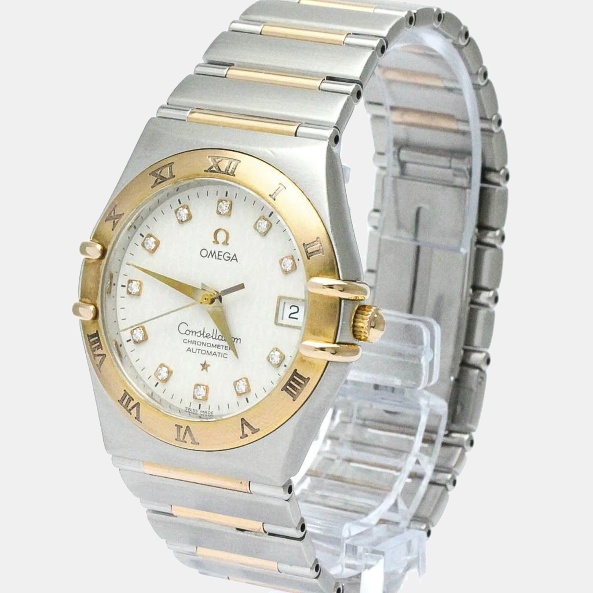 

Omega Silver 18k Rose Gold Stainless Steel Constellation 1304.35 Automatic Men's Wristwatch 36 mm
