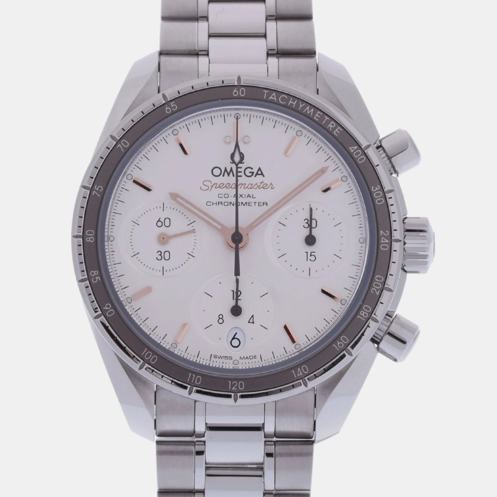 

Omega White Stainless Steel Speedmaster 324.30.38.50.02.001 Automatic Men's Wristwatch 37 mm