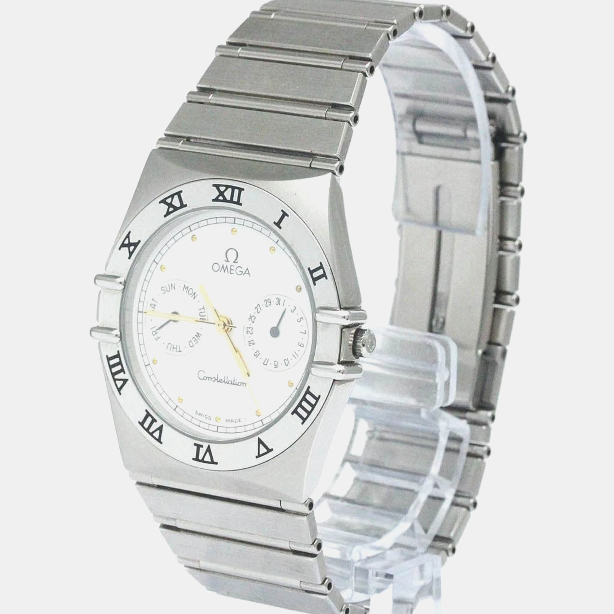 

Omega White Stainless Steel Constellation 151 20.20 Quartz Men's Wristwatch 33 mm