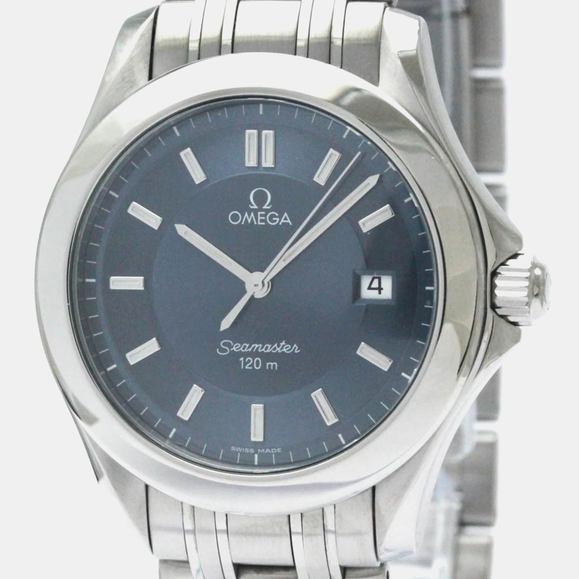 

Omega Blue Stainless Steel Seamaster 2511.82 Quartz Men's Wristwatch 36 mm